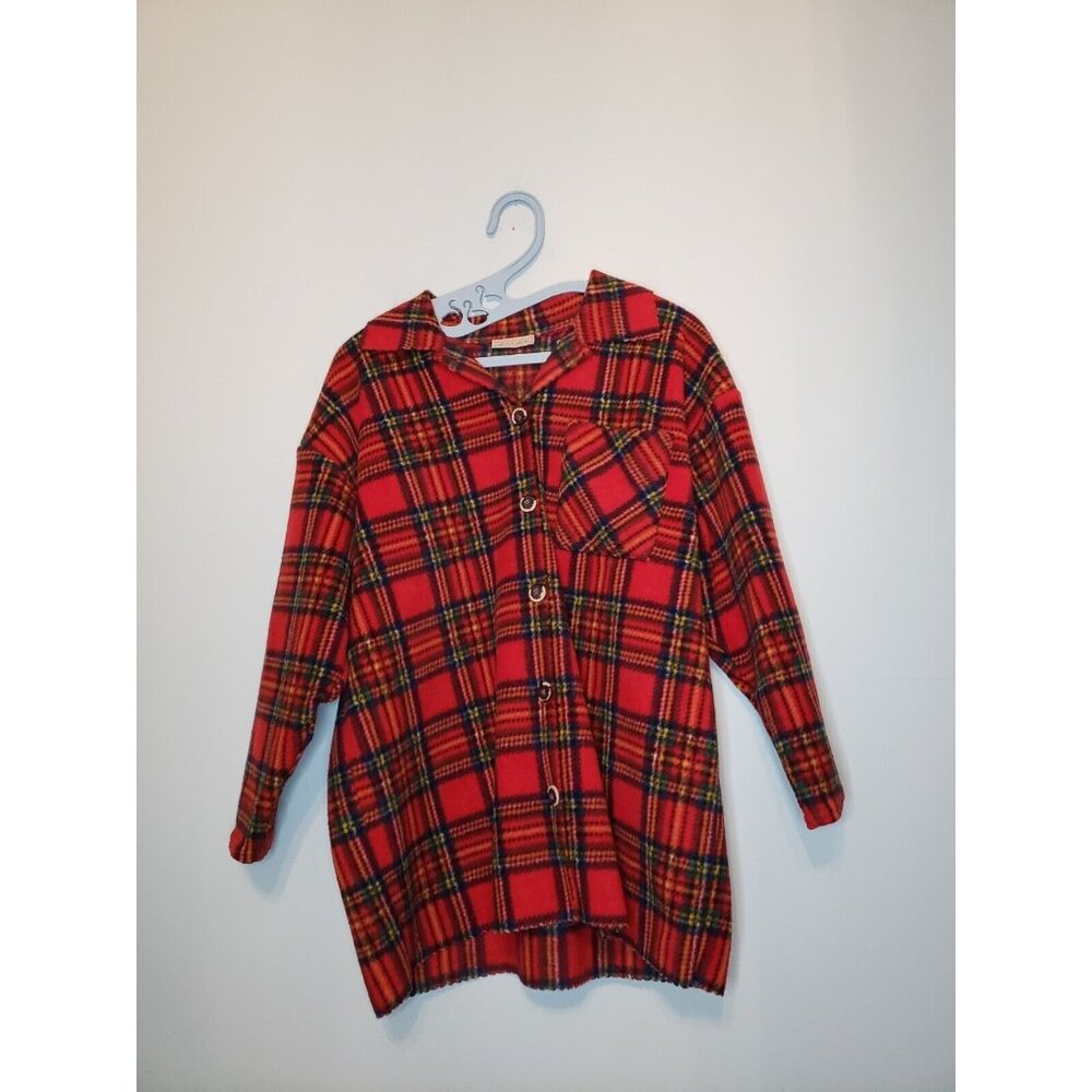 Vtg Alias Women XL Fleece Shirt Jacket Shacket Plaid Long Sleeve Button Front